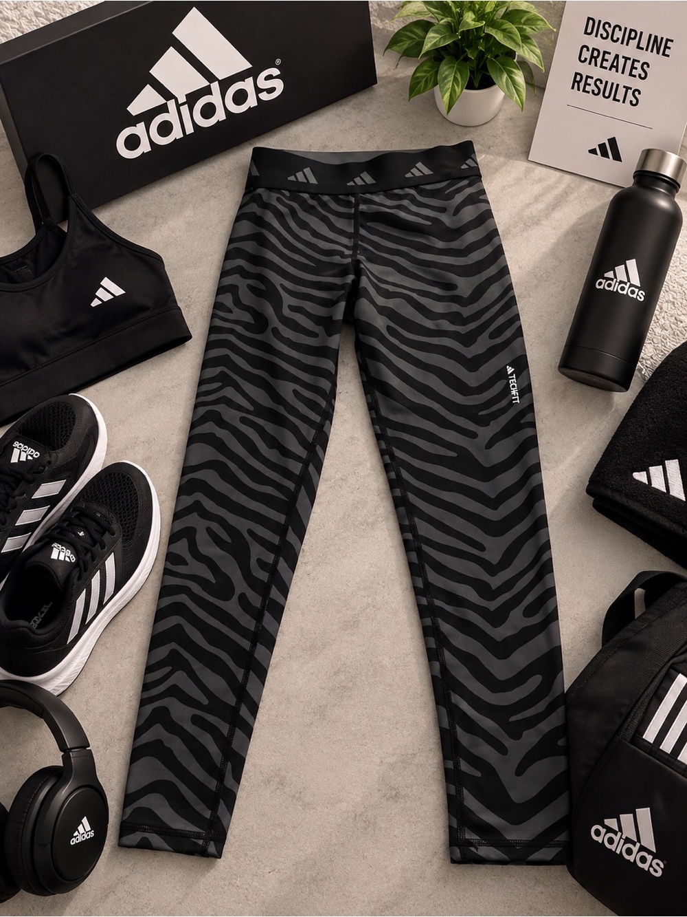 adidas Black & Dark Gray Zebra-Print Women Leggings